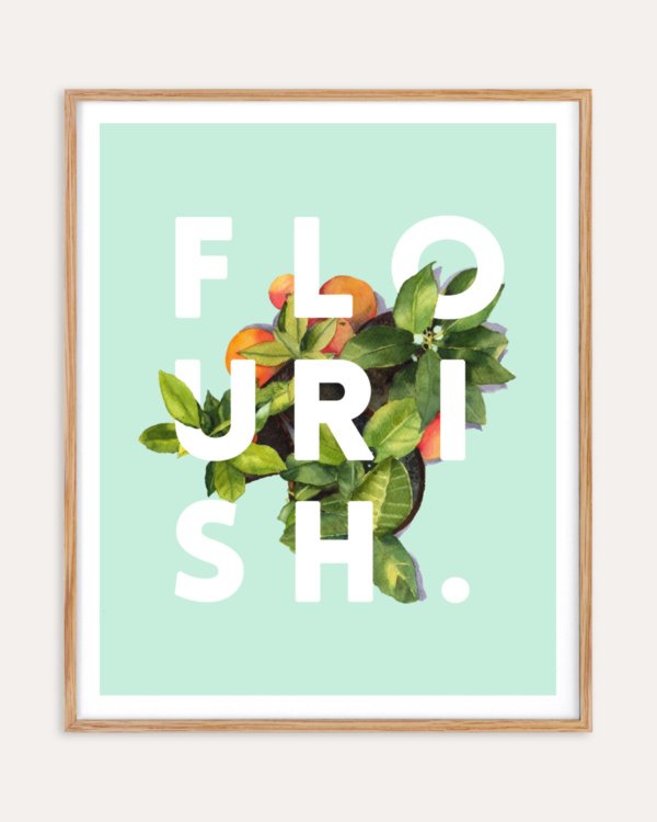 Shop Flourish Typography quote botanical illustration wellness Art Print, Canvas Print, Commercial digital license & Instant download printable - exclusively certified at 83oranges.com by artist Uma Gokhale India