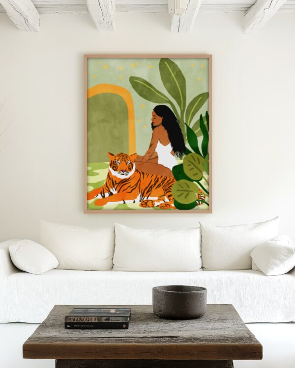 Shop tropical just you & me tiger Art Print, Canvas Print, digital printable download - available at 83oranges.com by artist Uma Gokhale India