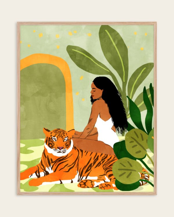 Shop tropical just you & me tiger Art Print, Canvas Print, digital printable download - available at 83oranges.com by artist Uma Gokhale India
