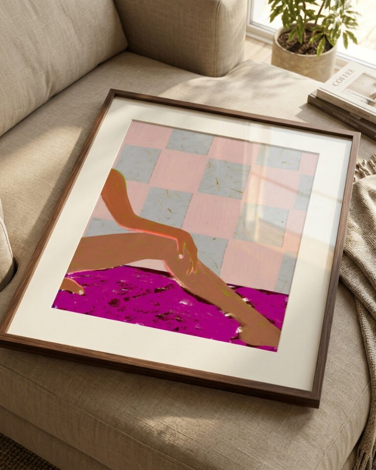 Shop checked out nude figurative bohemian Art Print, Canvas Print, digital printable download - available at 83oranges.com by artist Uma Gokhale India [review]