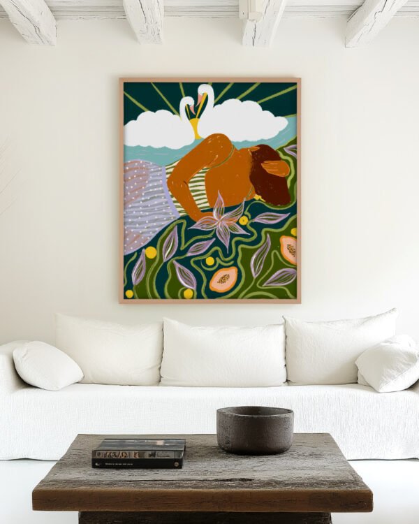 Shop The dreamer bohemian woman fashion landscape Art Print, Canvas Print, digital printable download - available at 83oranges.com by artist Uma Gokhale India