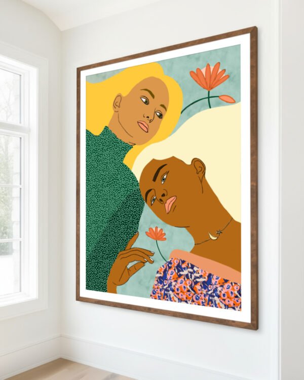 Shop Two soul one body soul sisters Art Print, Canvas Print - available at 83oranges.com by artist Uma Gokhale India