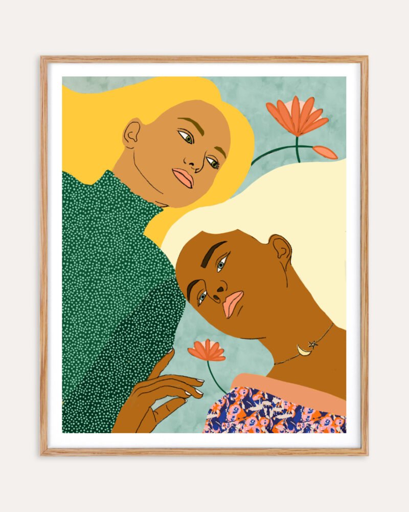 Shop Two soul one body soul sisters Art Print, Canvas Print - available at 83oranges.com by artist Uma Gokhale India