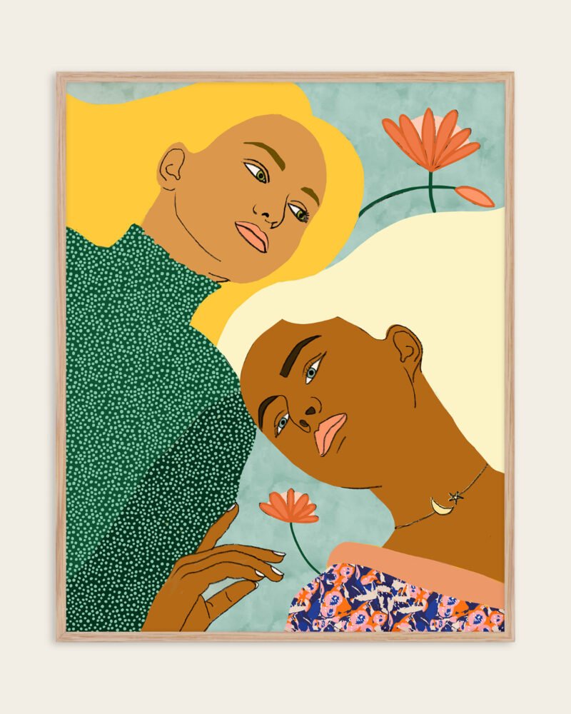 Shop Two soul one body soul sisters Art Print, Canvas Print - available at 83oranges.com by artist Uma Gokhale India