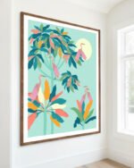 Shop Drawn to the moon storks tropical pastel Art Print, Canvas Print - available at 83oranges.com by artist Uma Gokhale India Shop Drawn to the moon storks tropical pastel Art Print, Canvas Print - available at 83oranges.com by artist Uma Gokhale India