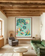 Shop Drawn to the moon storks tropical pastel Art Print, Canvas Print - available at 83oranges.com by artist Uma Gokhale India Shop Drawn to the moon storks tropical pastel Art Print, Canvas Print - available at 83oranges.com by artist Uma Gokhale India