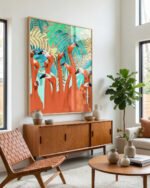 Shop Flamingo party eclectic tropical jungle quirky Art Print, Canvas Print - available at 83oranges.com by artist Uma Gokhale India