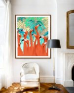 Shop Flamingo party eclectic tropical jungle quirky Art Print, Canvas Print - available at 83oranges.com by artist Uma Gokhale India