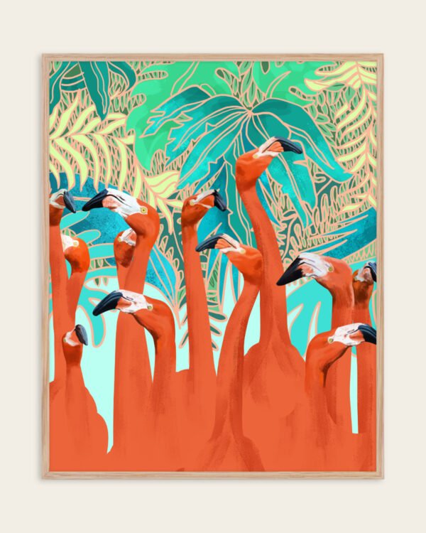 Shop Flamingo party eclectic tropical jungle quirky Art Print, Canvas Print - available at 83oranges.com by artist Uma Gokhale India
