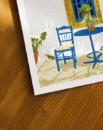 Shop Greek vacay for two architecture Greece Santorini exotic summer Art Print, Canvas Print - available at 83oranges.com by artist Uma Gokhale India