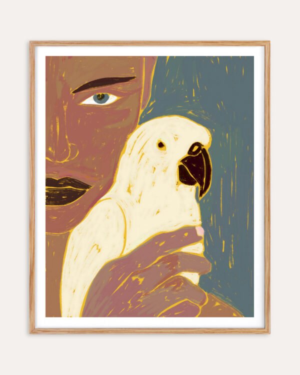 Shop Keep of secrets bold bohemian woman portrait bird parrot Art Print, Canvas Print - available at 83oranges.com by artist Uma Gokhale India