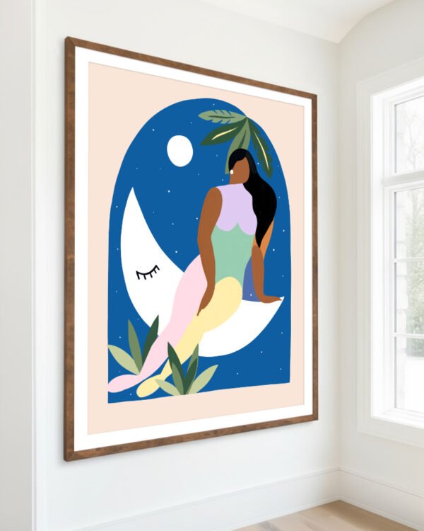 Shop over the moon bohemian woman Art Print, Canvas Print - available at 83oranges.com by artist Uma Gokhale India
