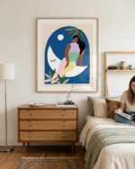 Shop over the moon bohemian woman Art Print, Canvas Print - available at 83oranges.com by artist Uma Gokhale India