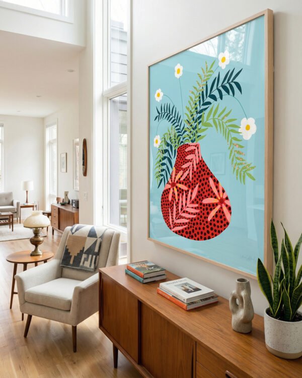 Shop Sunny side up flower pot quirky botanical Art Print, Canvas Print - available at 83oranges.com by artist Uma Gokhale India