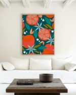 Shop Summer Pomegranate fruits botanical nature Art Print, Canvas Print - available at 83oranges.com by artist Uma Gokhale India