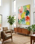 Shop Tropical Garden watercolor jungle monstera botanical Art Print, Canvas Print - available at 83oranges.com by artist Uma Gokhale India