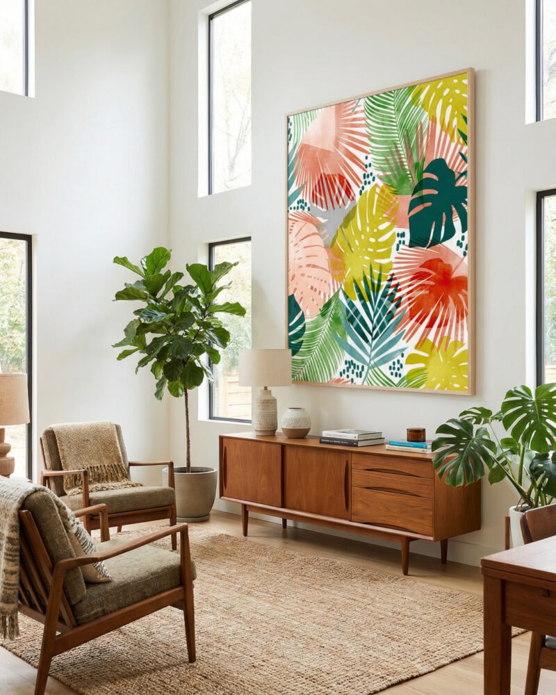 Shop Tropical Garden watercolor jungle monstera botanical Art Print, Canvas Print - available at 83oranges.com by artist Uma Gokhale India