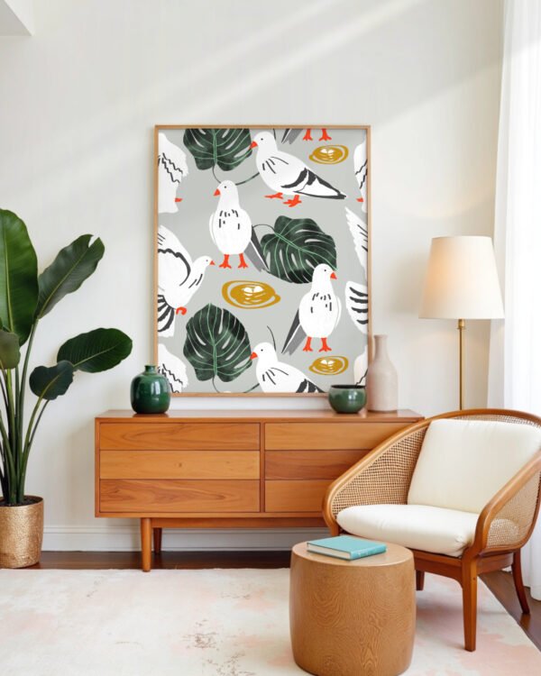 Shop White pigeons birds animals wildlife Art Print, Canvas Print - available at 83oranges.com by artist Uma Gokhale India