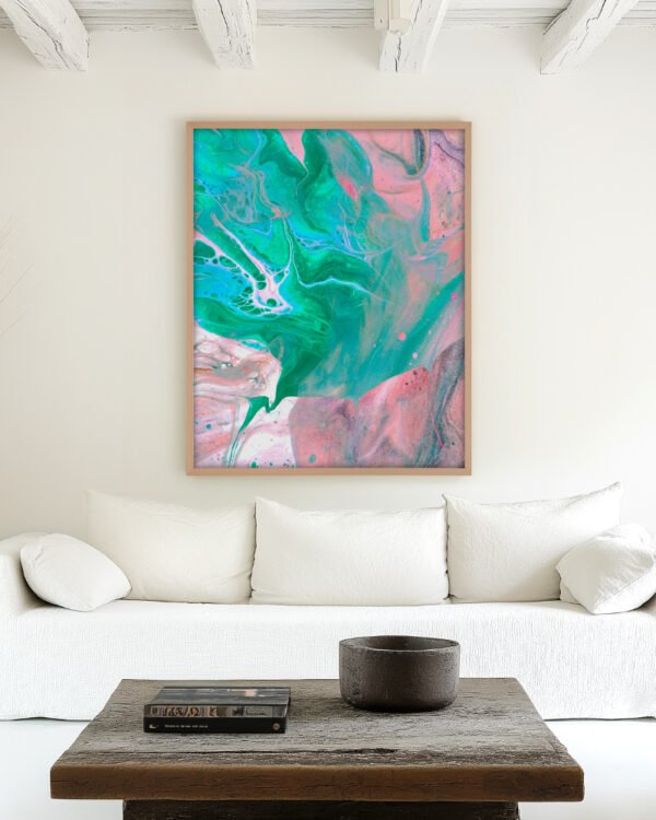 Shop Another World Abstract pink blue green marble luxe Art Print, Canvas Print - available at 83oranges.com by artist Uma Gokhale India