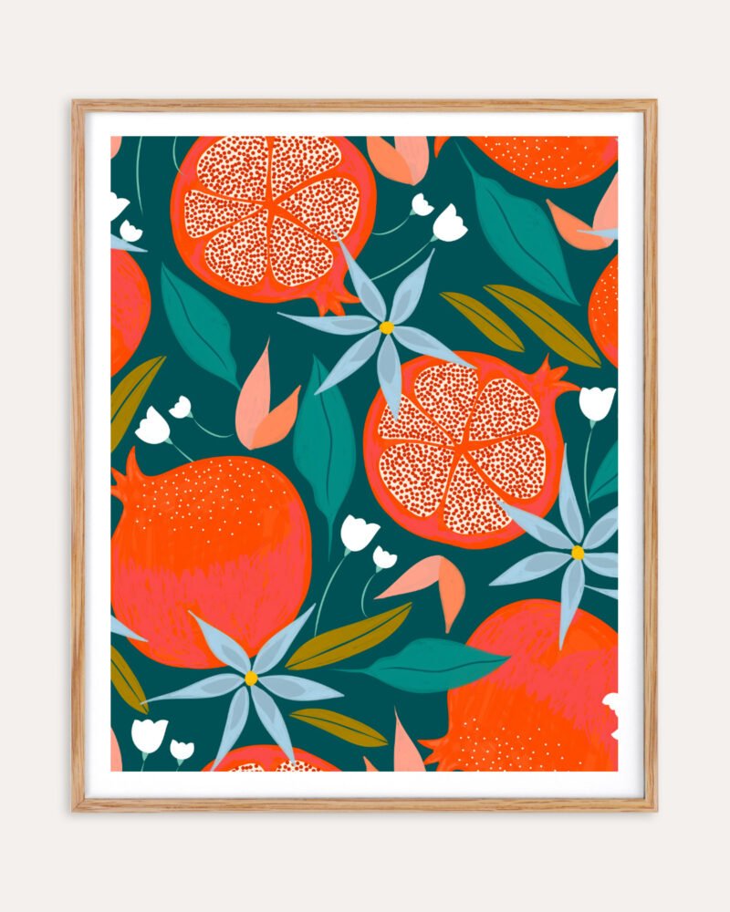 Shop Summer Pomegranate fruits botanical nature Art Print, Canvas Print - available at 83oranges.com by artist Uma Gokhale India Shop Summer Pomegranate fruits botanical nature Art Print, Canvas Print - available at 83oranges.com by artist Uma Gokhale India