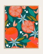 Shop Summer Pomegranate fruits botanical nature Art Print, Canvas Print - available at 83oranges.com by artist Uma Gokhale India