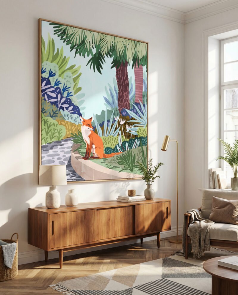 Shop Red Fox Retrospection Wildlife Animals garden Art Print, Canvas Print - available at 83oranges.com by artist Uma Gokhale India Shop Red Fox Retrospection Wildlife Animals garden Art Print, Canvas Print - available at 83oranges.com by artist Uma Gokhale India