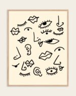 Shop Senses abstract human expressions whimsical eclectic quirky face Art Print, Canvas Print - available at 83oranges.com by artist Uma Gokhale India