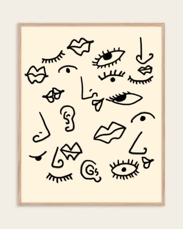 Shop Senses abstract human expressions whimsical eclectic quirky face Art Print, Canvas Print - available at 83oranges.com by artist Uma Gokhale India