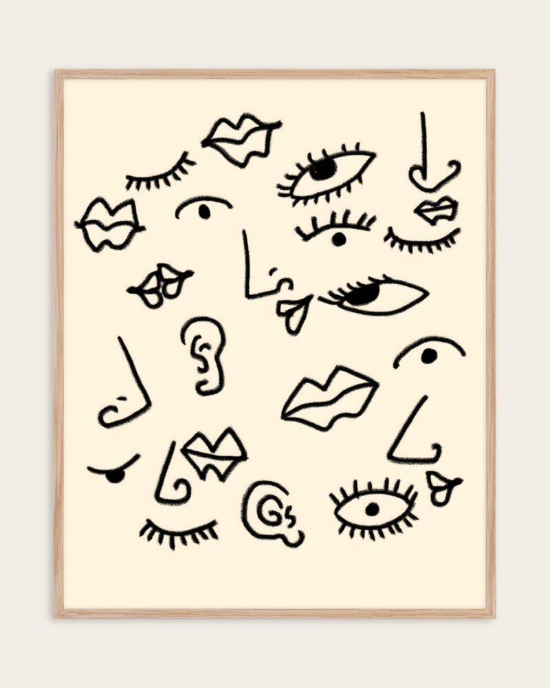 Shop Senses abstract human expressions whimsical eclectic quirky face Art Print, Canvas Print - available at 83oranges.com by artist Uma Gokhale India