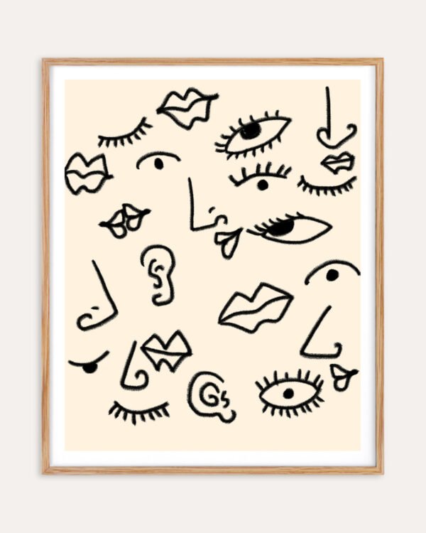 Shop Senses abstract human expressions whimsical eclectic quirky face Art Print, Canvas Print - available at 83oranges.com by artist Uma Gokhale India