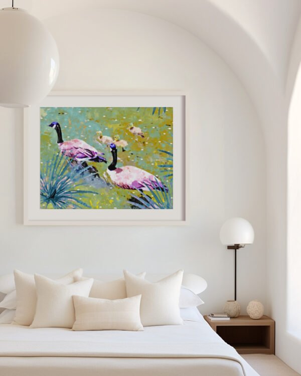 Shop Ducks in the moonlit pond birds animals forest nature family Art Print, Canvas Print - available at 83oranges.com by artist Uma Gokhale India
