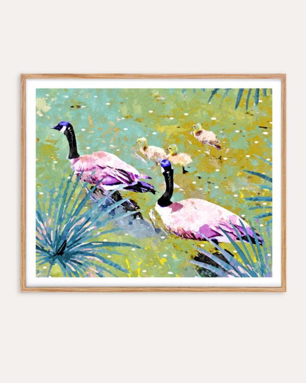 Shop Ducks in the moonlit pond birds animals forest nature family Art Print, Canvas Print - available at 83oranges.com by artist Uma Gokhale India