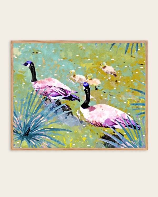 Shop Ducks in the moonlit pond birds animals forest nature family Art Print, Canvas Print - available at 83oranges.com by artist Uma Gokhale India