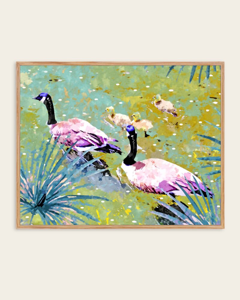 Shop Ducks in the moonlit pond birds animals forest nature family Art Print, Canvas Print - available at 83oranges.com by artist Uma Gokhale India