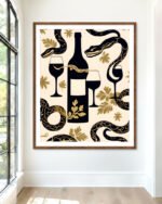Shop Snakes & Wine Whimsical wildlfie Art Print, Canvas Print - available at 83oranges.com by artist Uma Gokhale India