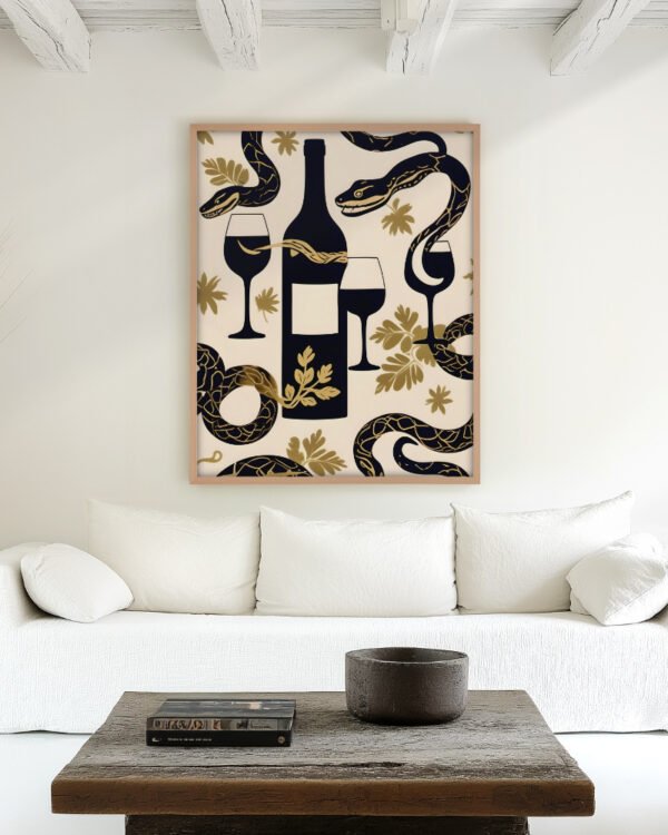 Shop Snakes & Wine Whimsical wildlfie Art Print, Canvas Print - available at 83oranges.com by artist Uma Gokhale India