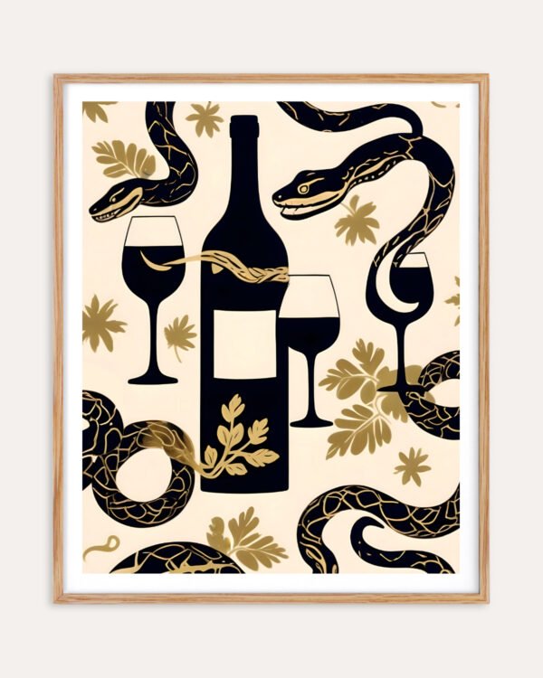 Shop Snakes & Wine Whimsical wildlfie Art Print, Canvas Print - available at 83oranges.com by artist Uma Gokhale India