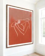 Abstract figurative terracotta line art fine art print titled “The Embrace” by Uma Gokhale for contemporary interiors
