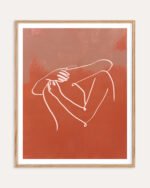 Abstract figurative terracotta line art fine art print titled “The Embrace” by Uma Gokhale for contemporary interiors