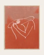 Abstract figurative terracotta line art fine art print titled “The Embrace” by Uma Gokhale for contemporary interiors