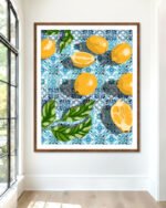 Shop sweet Moroccan tiles & sour lemons botanical Art Print, Canvas Print, Commercial digital license & Instant printable download - available at 83oranges.com by artist Uma Gokhale India