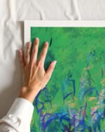 Abstract nature landscape botanical painterly fine art print titled “Where the Hyacinths Whisper” by Uma Gokhale for contemporary interiors