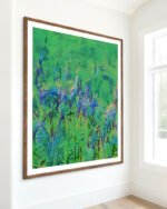Abstract nature landscape botanical painterly fine art print titled “Where the Hyacinths Whisper” by Uma Gokhale for contemporary interiors