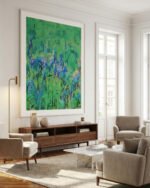 Abstract nature landscape botanical painterly fine art print titled “Where the Hyacinths Whisper” by Uma Gokhale for contemporary interiors
