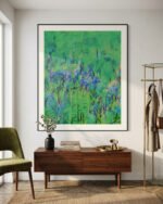 Abstract nature landscape botanical painterly fine art print titled “Where the Hyacinths Whisper” by Uma Gokhale for contemporary interiors