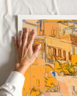 Abstract architecture painterly fine art print titled “Where the Sun learns to linger” by Uma Gokhale for contemporary interiors