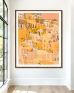 Abstract architecture painterly fine art print titled “Where the Sun learns to linger” by Uma Gokhale for contemporary interiors