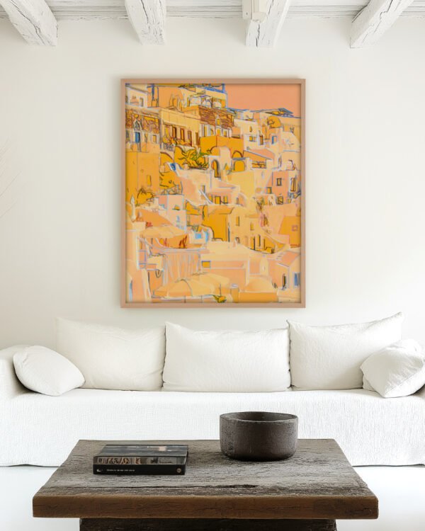 Abstract architecture painterly fine art print titled “Where the Sun learns to linger” by Uma Gokhale for contemporary interiors