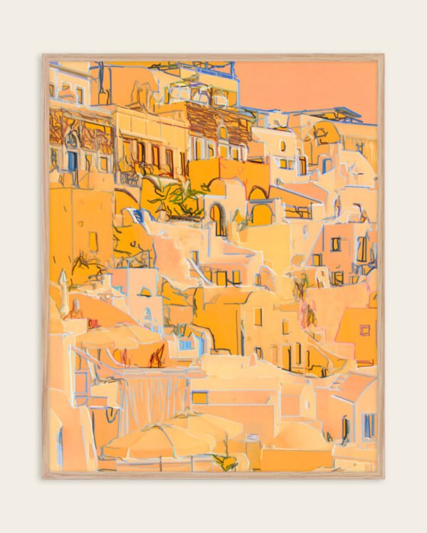 Abstract architecture painterly fine art print titled “Where the Sun learns to linger” by Uma Gokhale for contemporary interiors