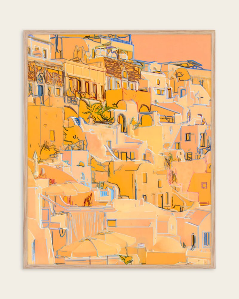 Abstract architecture painterly fine art print titled “Where the Sun learns to linger” by Uma Gokhale for contemporary interiors